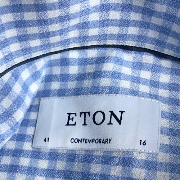 ETON  light blue nice checkered dress cotton shirt Sz 16 made in Romania  🇷🇴 - Picture 10 of 10